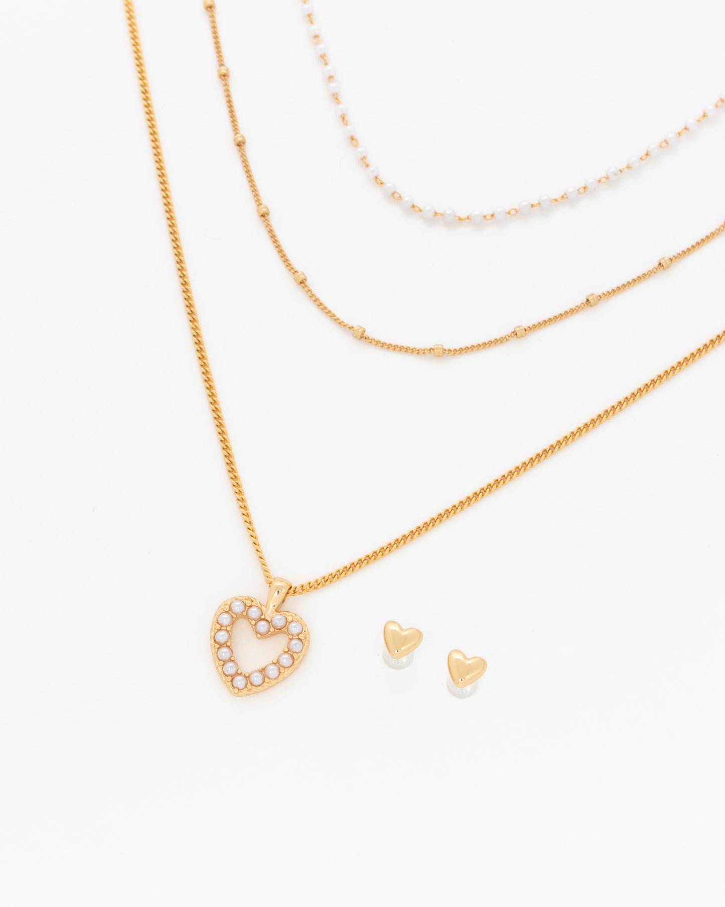 Set X2 Collares Corazón Multiperlas + Aretes