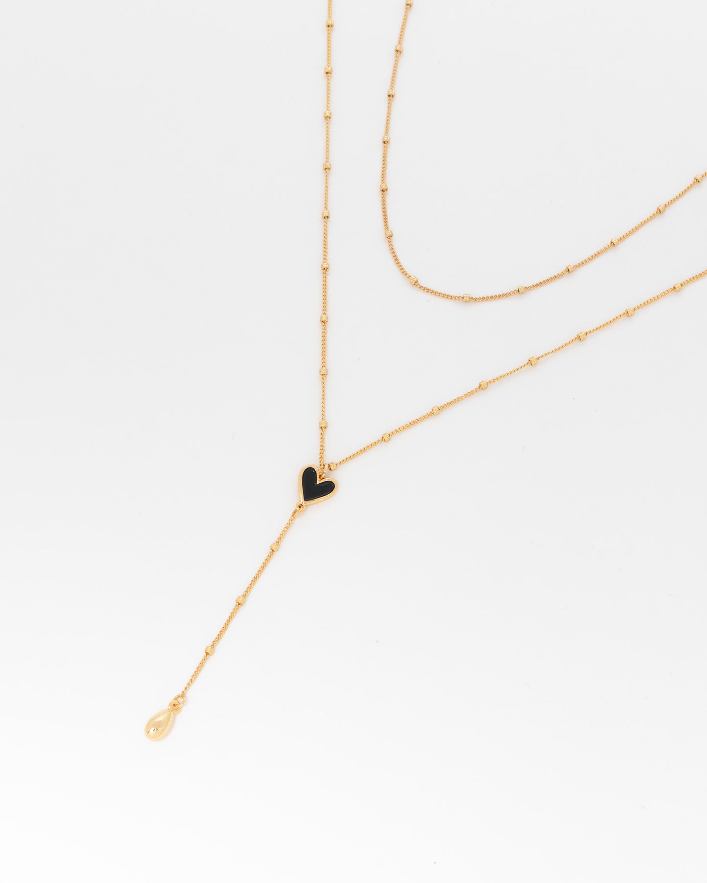 Set X2 Collares Corazón Negro Gota + Aretes