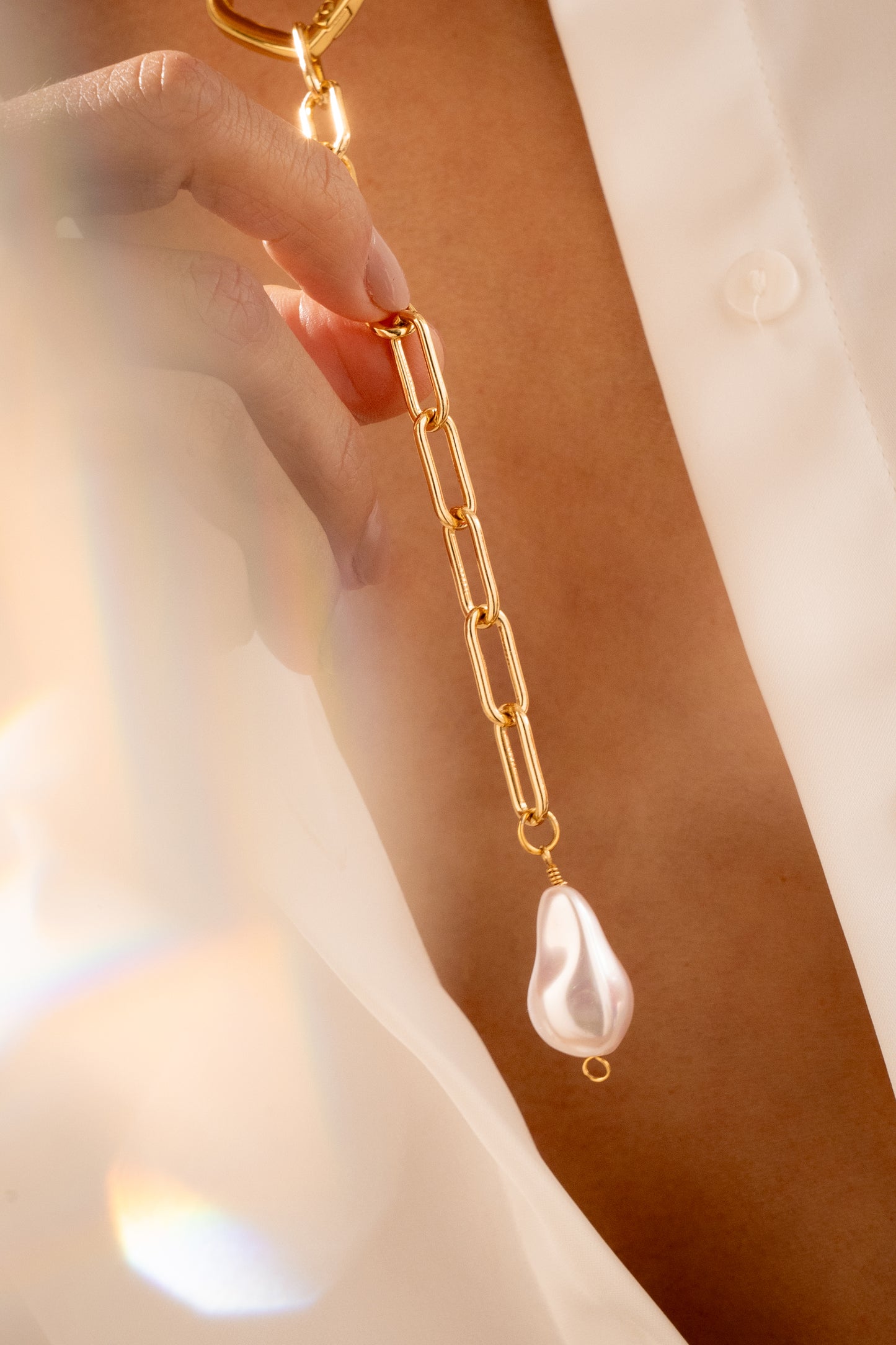 Collar Corbatín Perla + Aretes