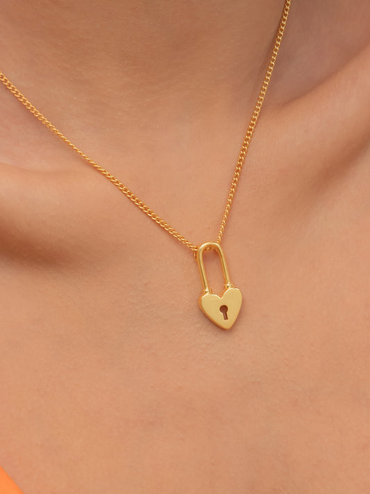 Collar Corazón Candado + Aretes Oro