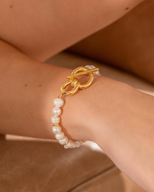 Pulsera Perla Eslabón Lazo Maxi + Aretes