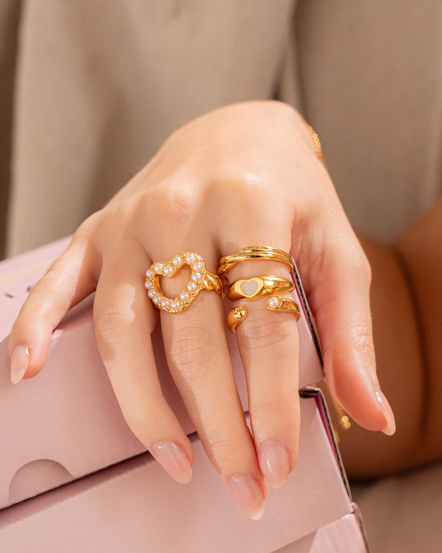 Set X3 Anillos Perlas Lazo
