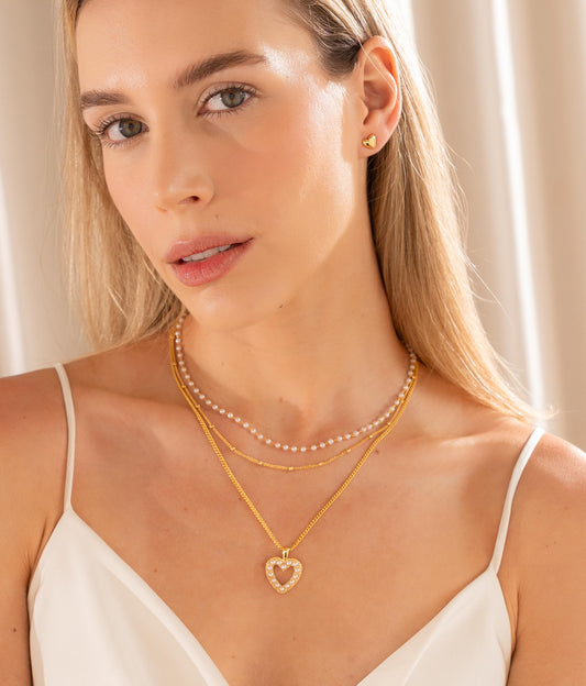 Set X2 Collares Corazón Multiperlas + Aretes