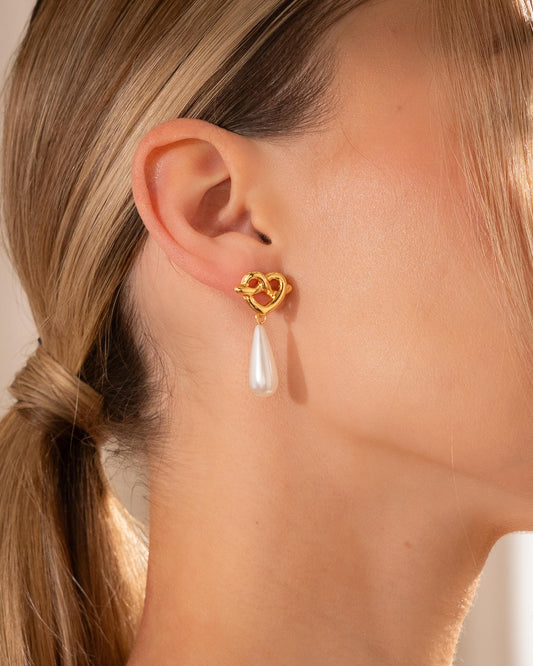 Aretes Corazón Perla Gota