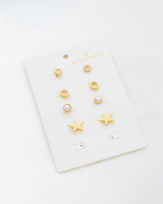 Set X4 Aretes Estrella Perla