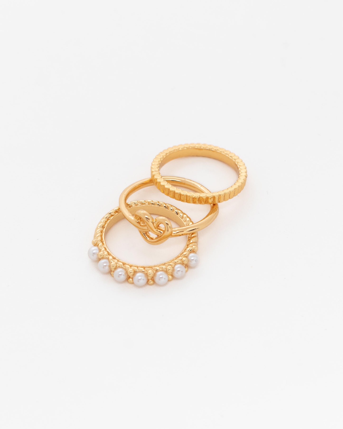 Set X3 Anillos Perlas Corazón Lazo