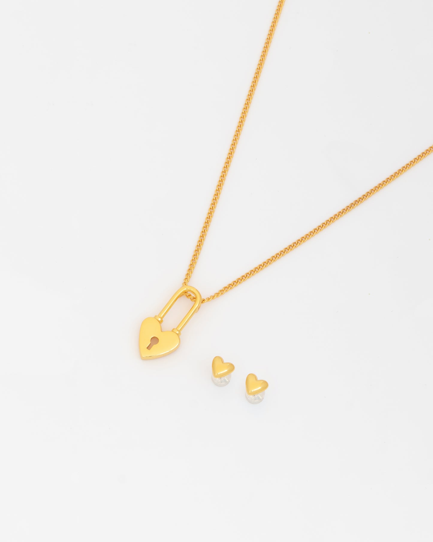 Collar Corazón Candado + Aretes Oro