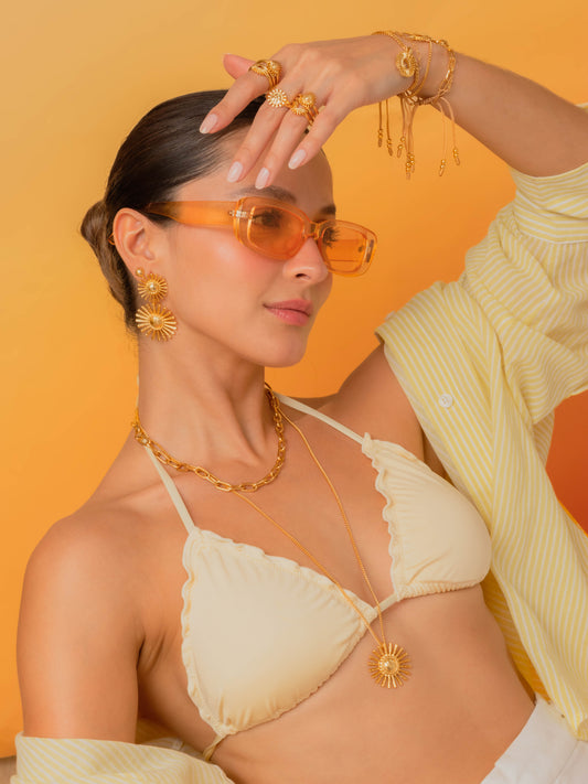 Collar Sol Destellos + Aretes Sol