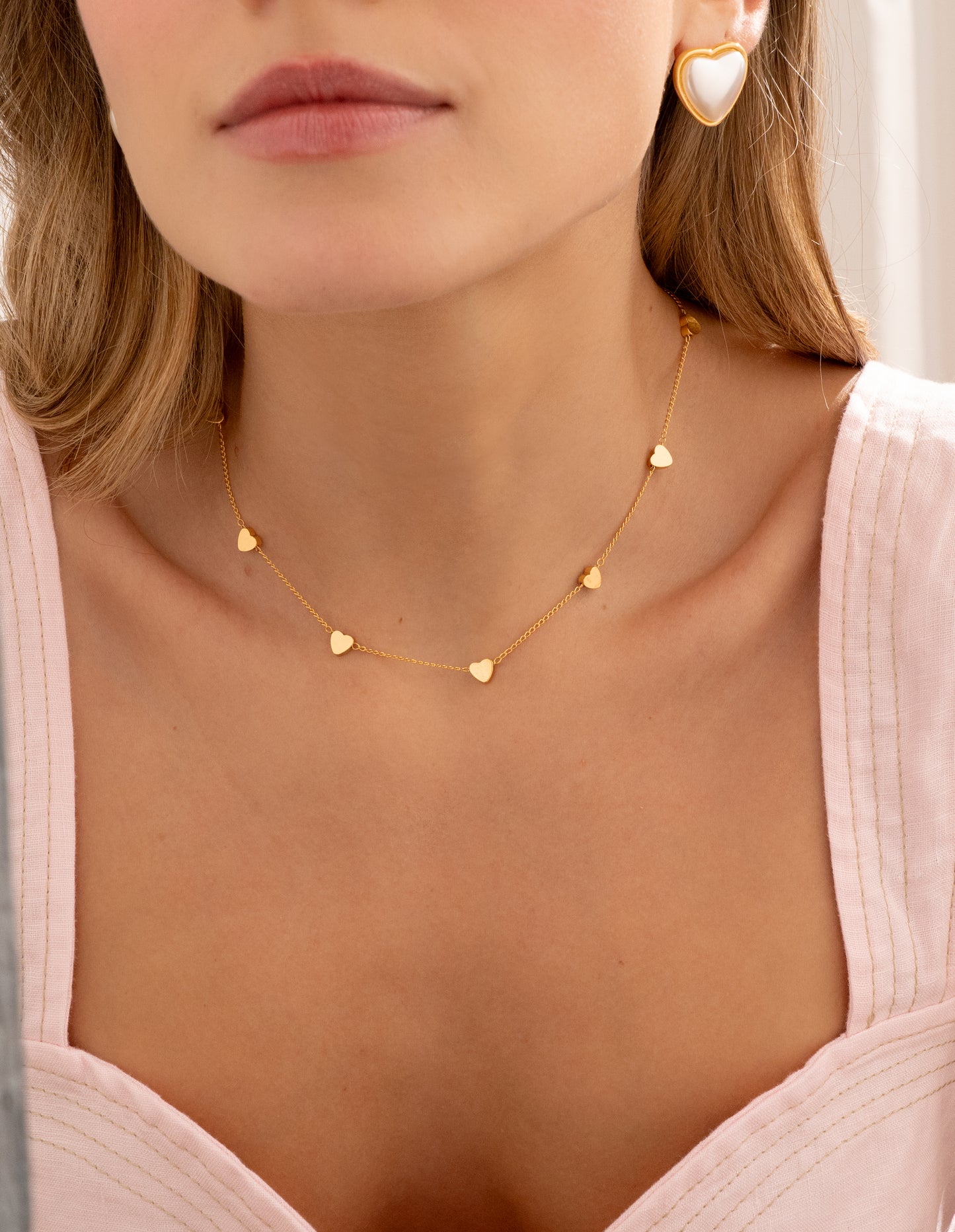 Choker Mini Corazón + Aretes Plata I Dorado