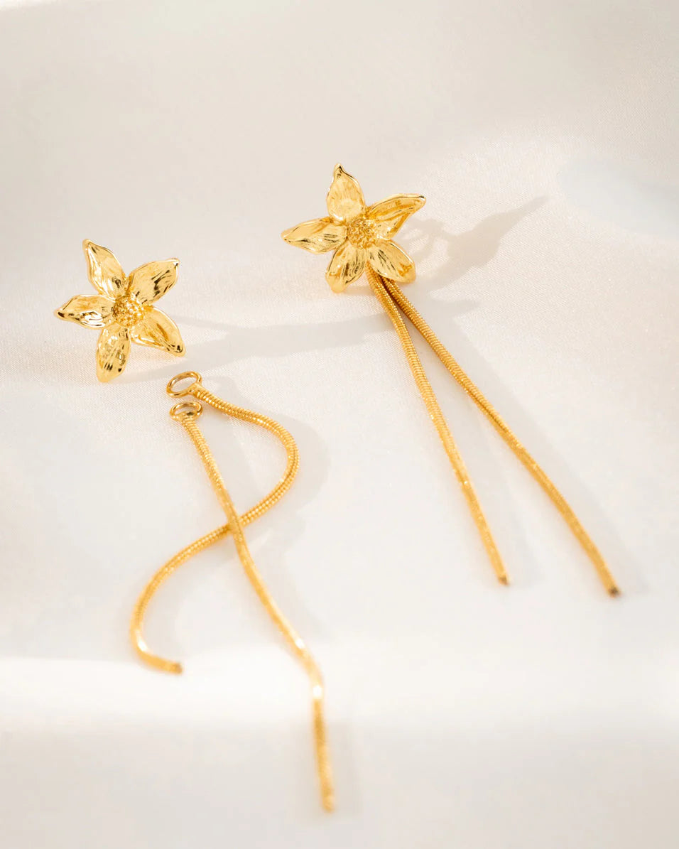 Arete 2 En 1 Flor Cadena