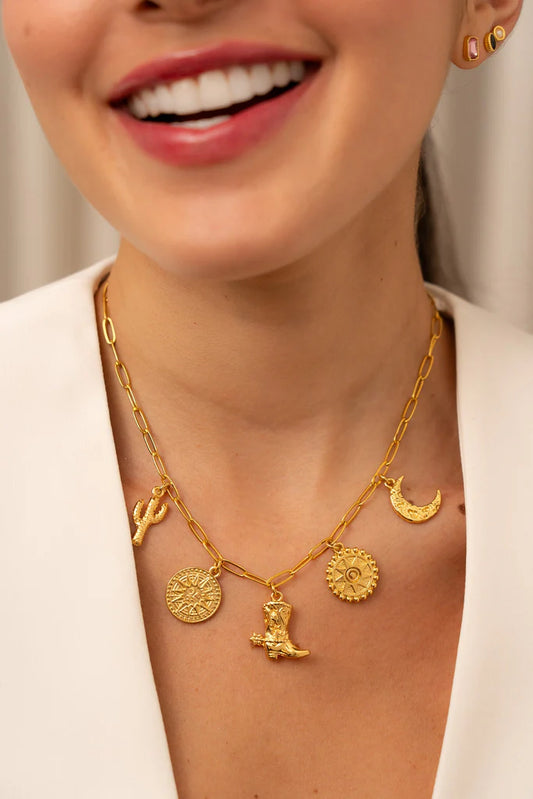 Collar Multicharms Desierto + Aretes