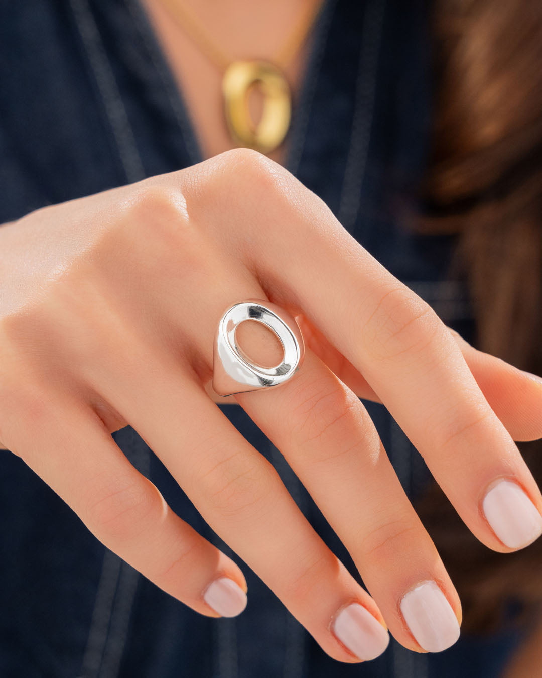 Anillo Ovalo Plata Talla 7
