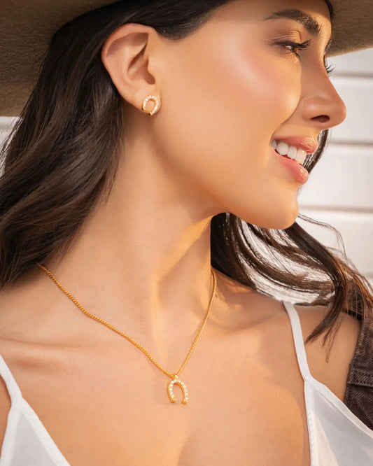 Set Collar + Aretes Herradura Cristales