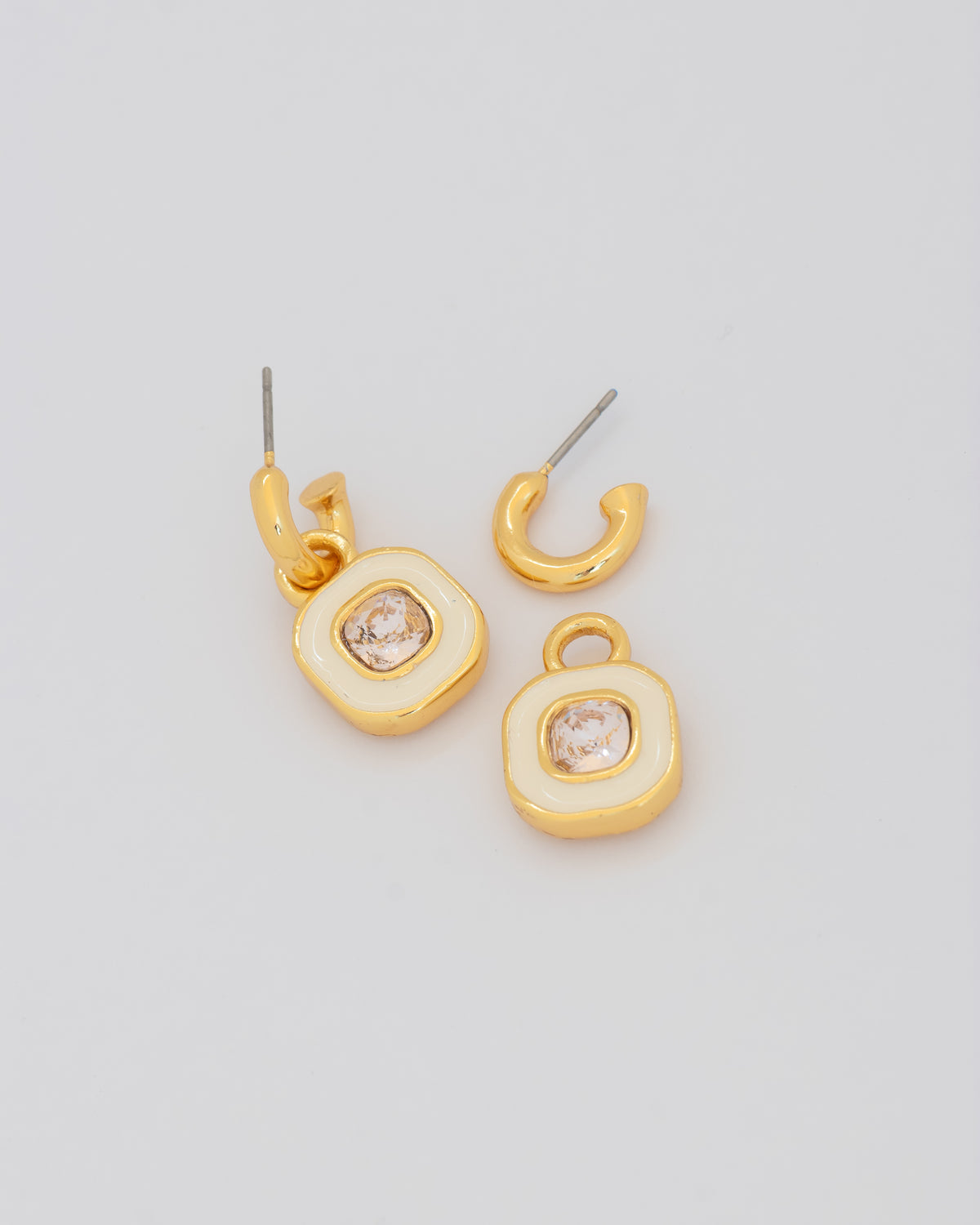 Aretes 2 en 1 Cristal Rosa