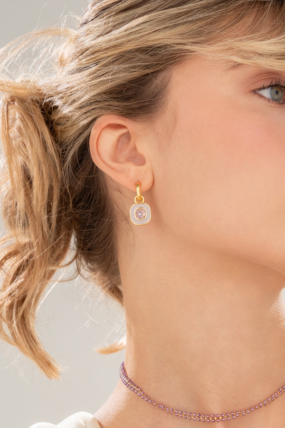Aretes 2 en 1 Cristal Lila