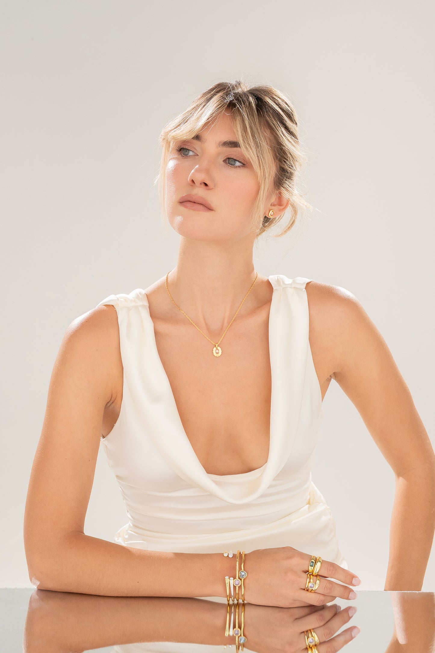 Collar + Aretes Cristal Palo Rosa