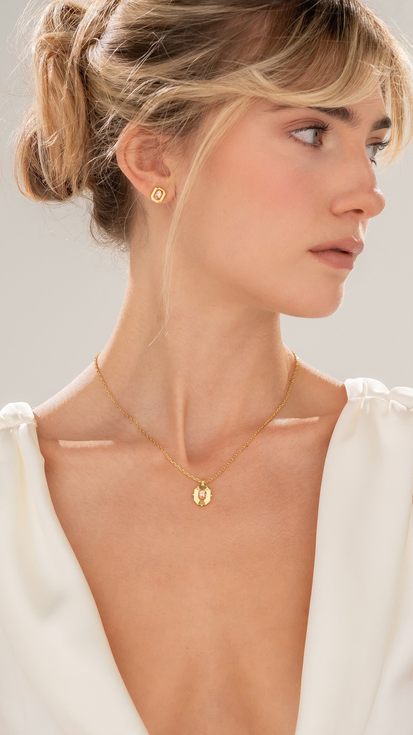 Collar + Aretes Cristal Palo Rosa