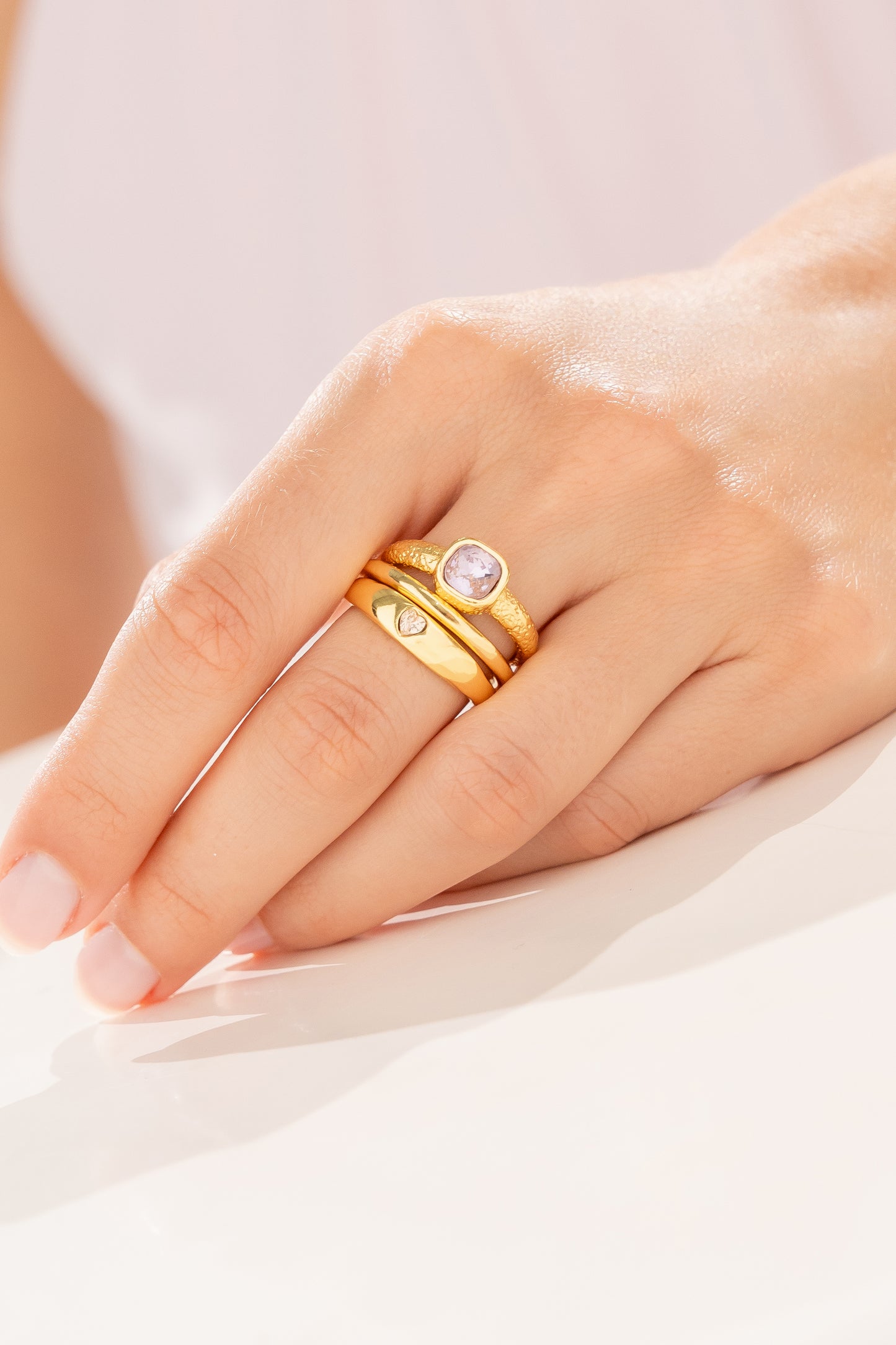 Set X3 Anillos Cristal Lila