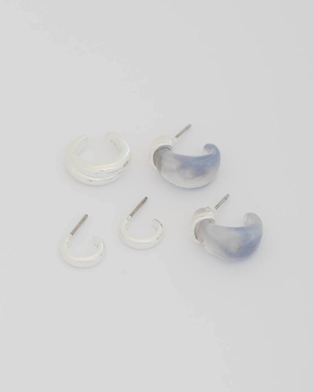 Set X3 Aretes Acrilico Gris Plata