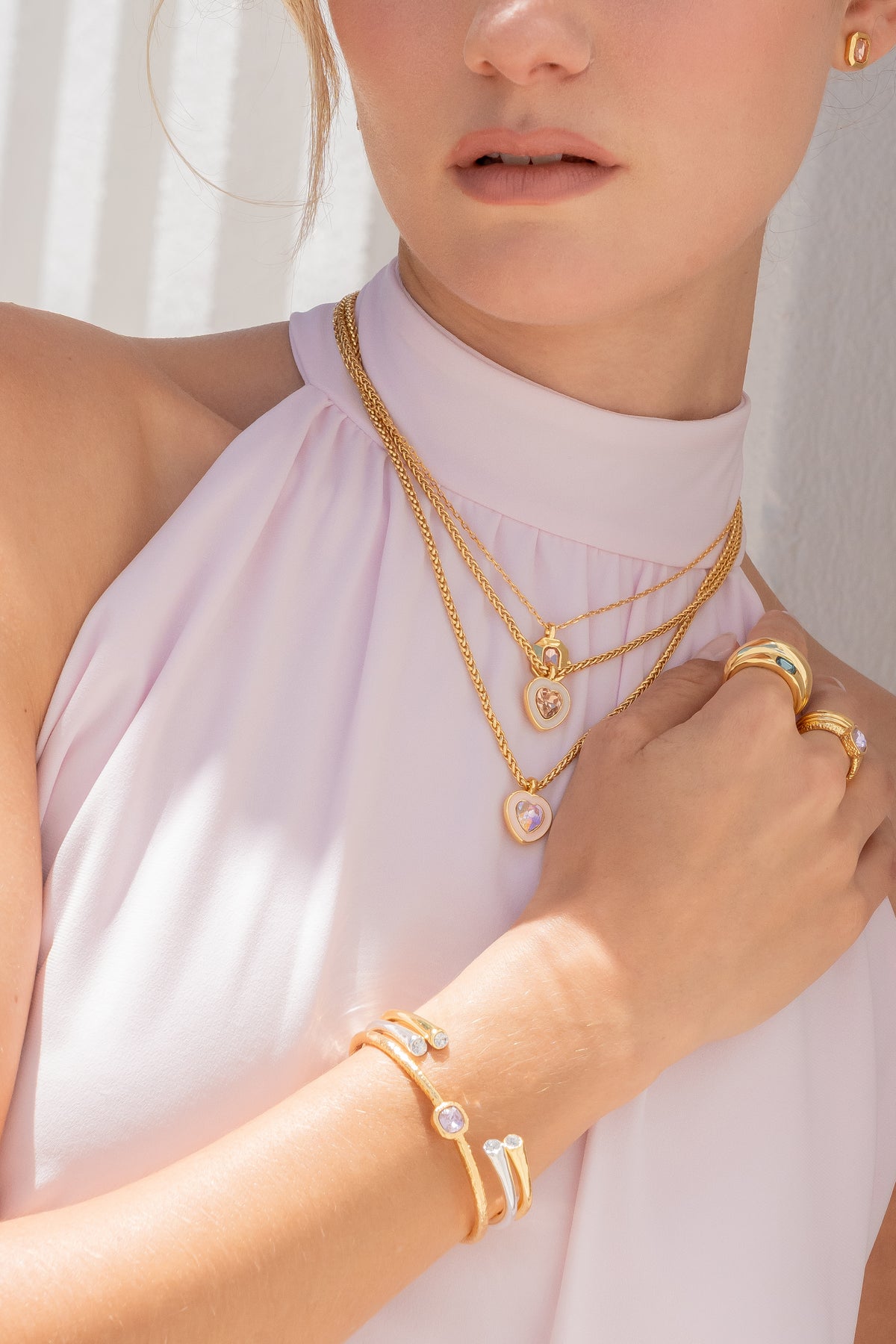 Brazalete Cristal Corazón Azul Oro