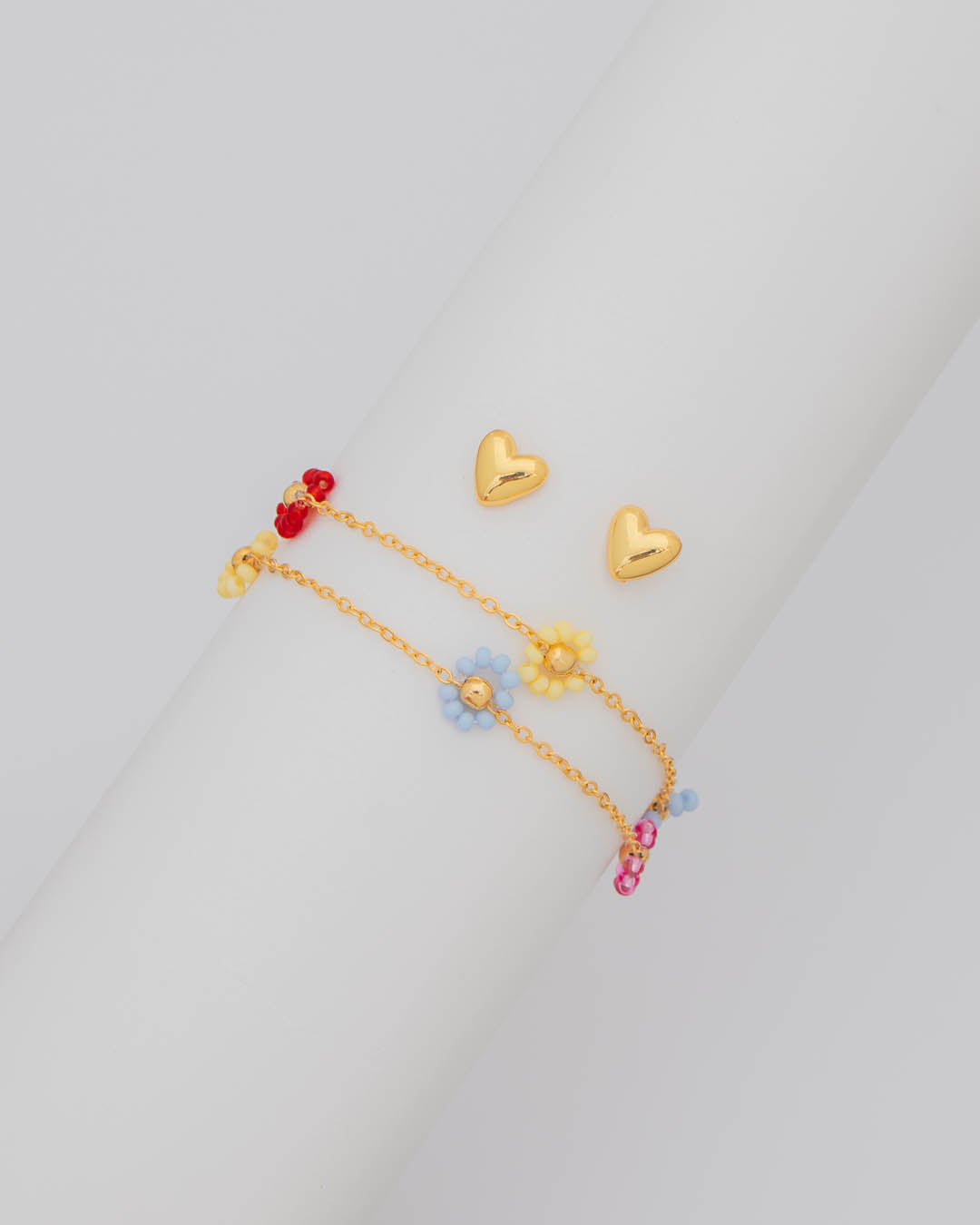 Pulsera Flores Multicolor + Aretes