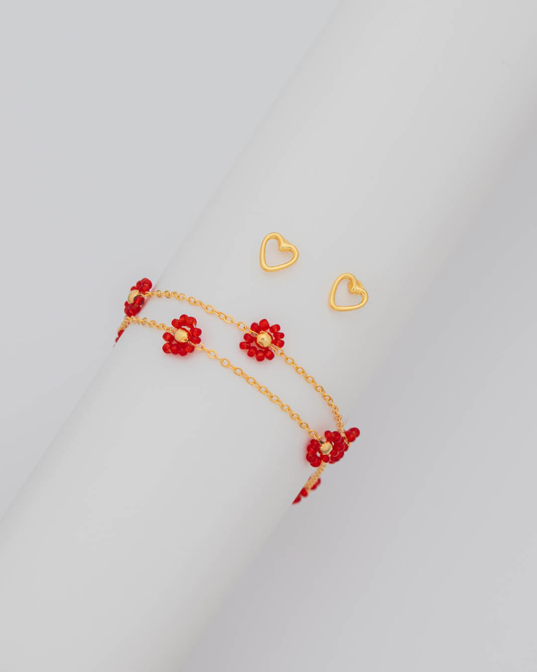 Pulsera Flores Rojas + Aretes