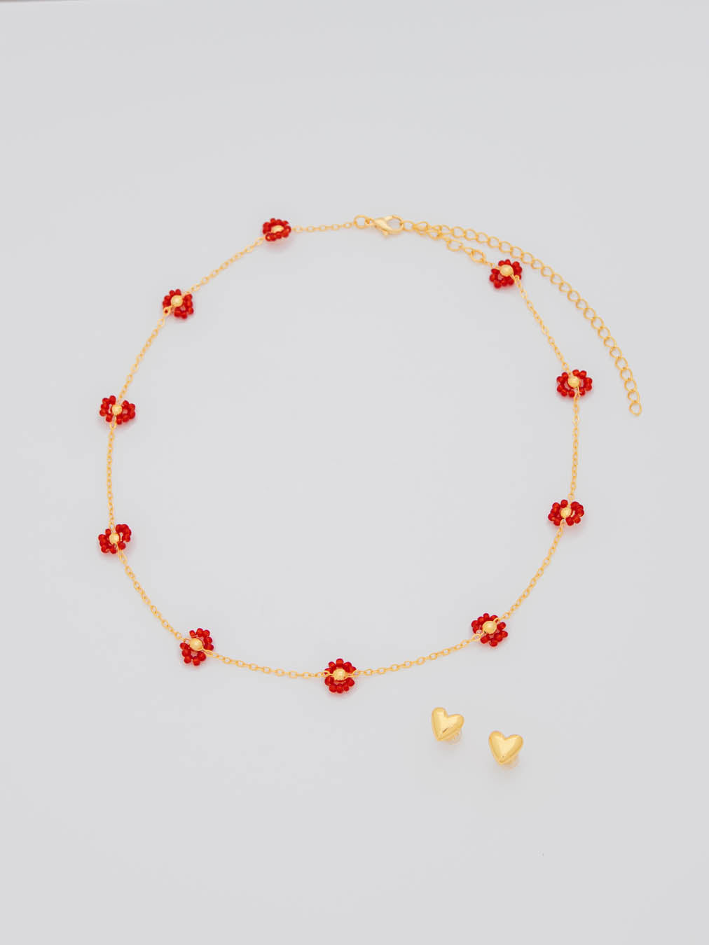 Choker Flores Rojas + Aretes