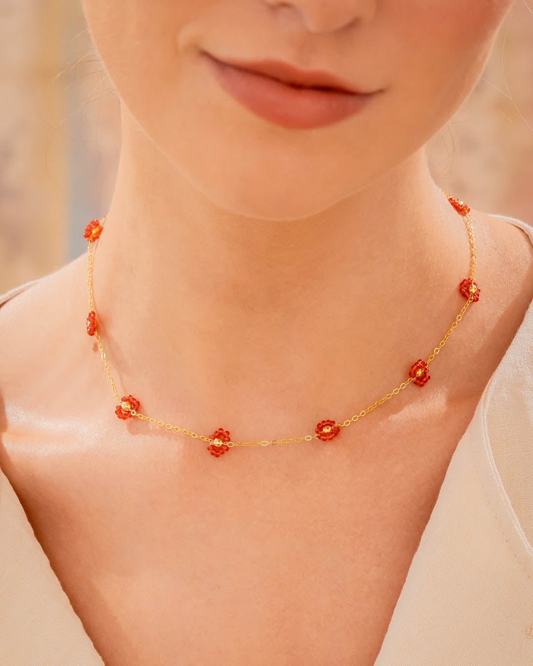 Choker Flores Rojas + Aretes