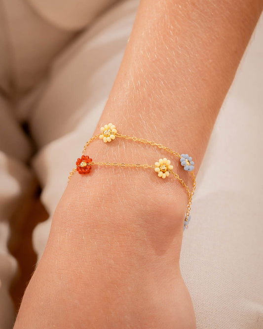Pulsera Flores Multicolor + Aretes
